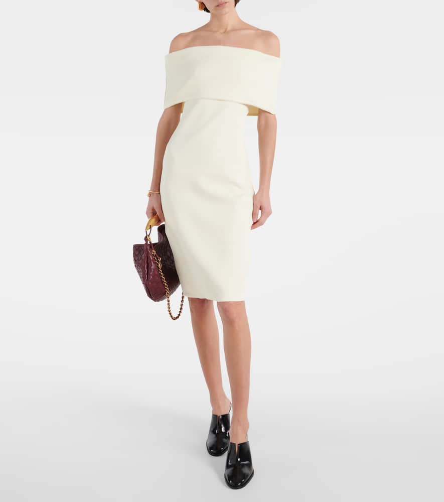 Shop Bottega Veneta Off-shoulder Midi Dress In White