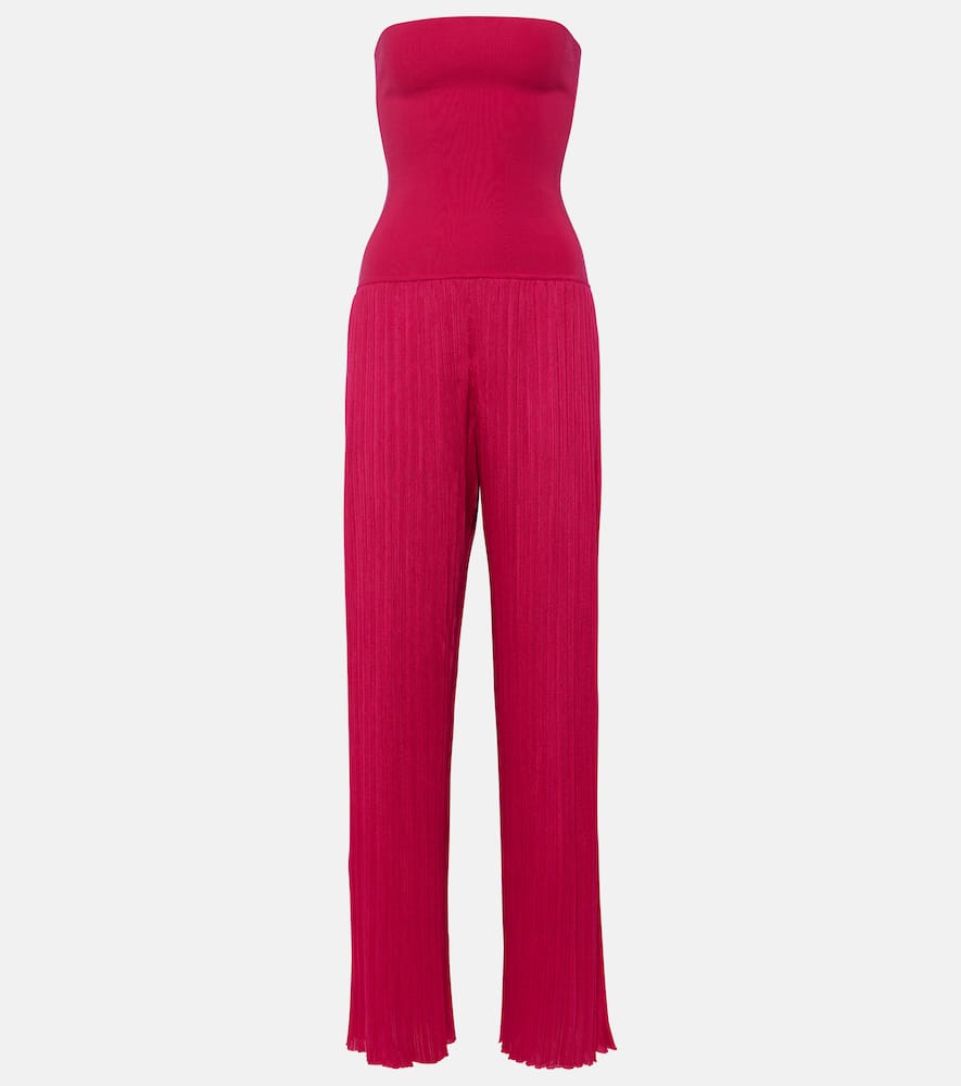 Alaïa Pleated Knitted Strapless Jumpsuit In Red