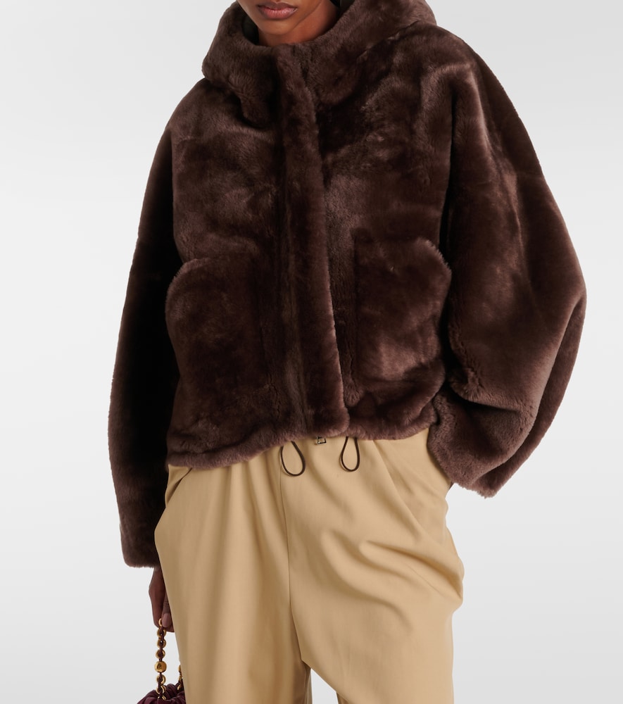 Blancha Cropped Shearling Jacket In Brown