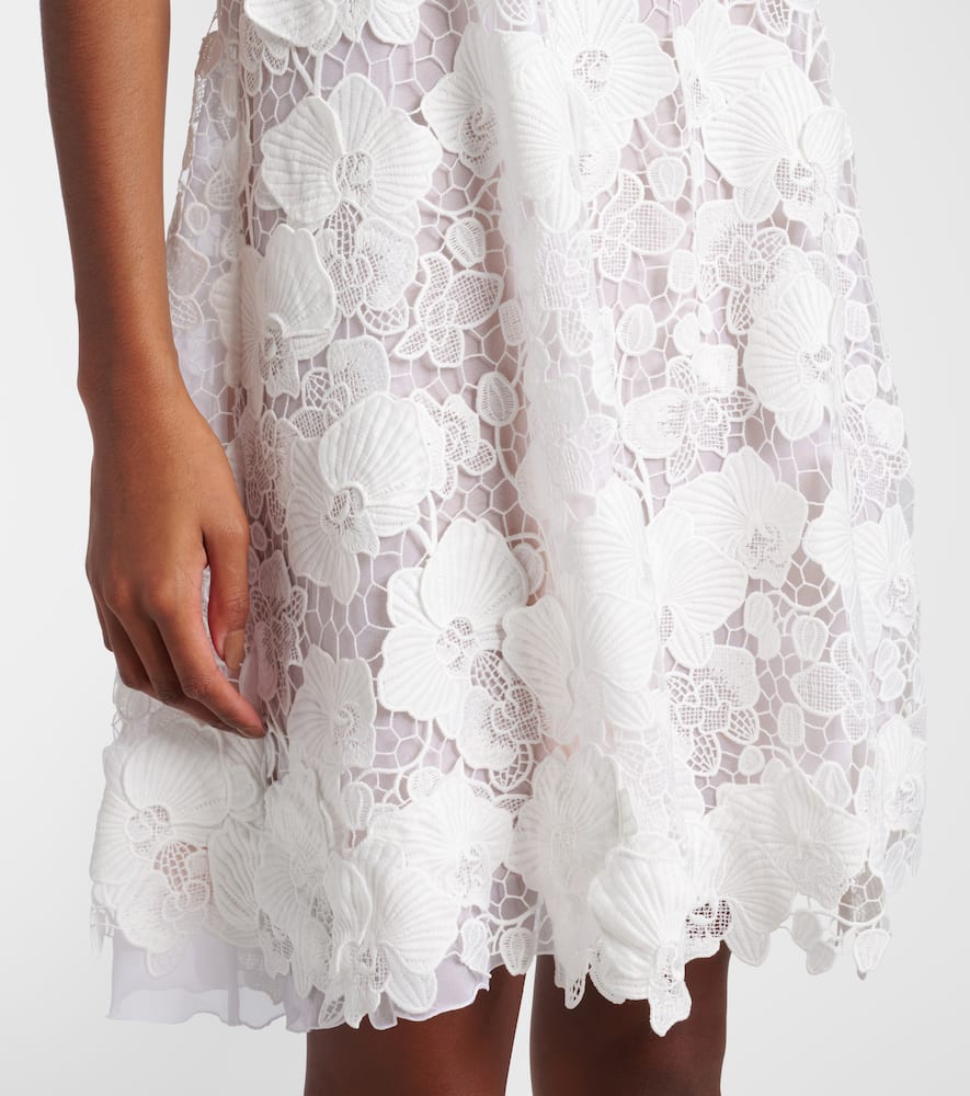 Oscar De La Renta Orchid Guipure Trapeze Halter Mini Dress In White