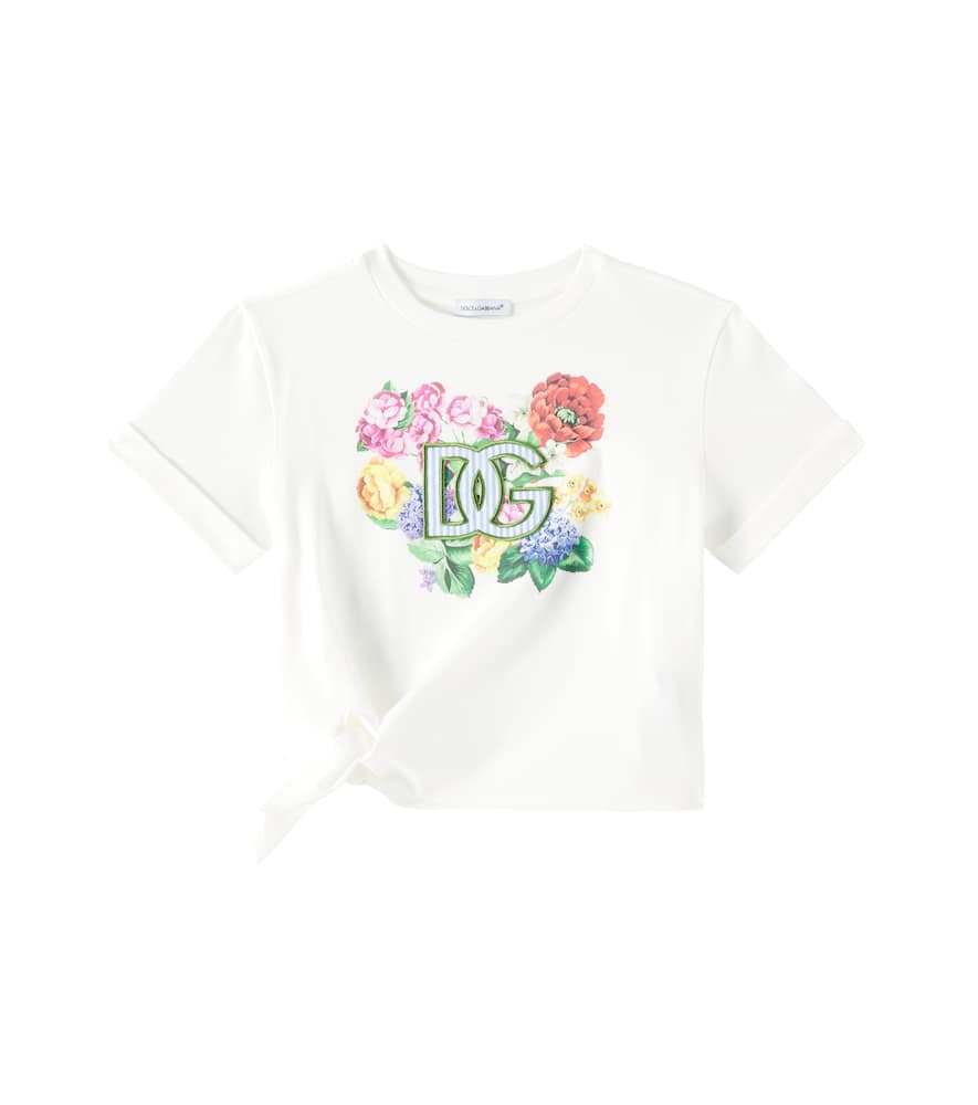 Dolce & Gabbana Dg Floral Gathered Cotton T-shirt In White