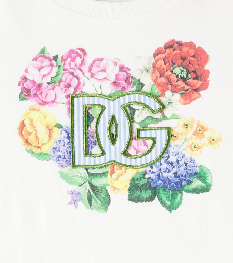 Dolce & Gabbana Dg Floral Gathered Cotton T-shirt In White