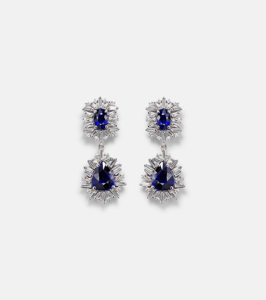 Suzanne Kalan 18kt white gold drop earrings with diamonds and sapphire