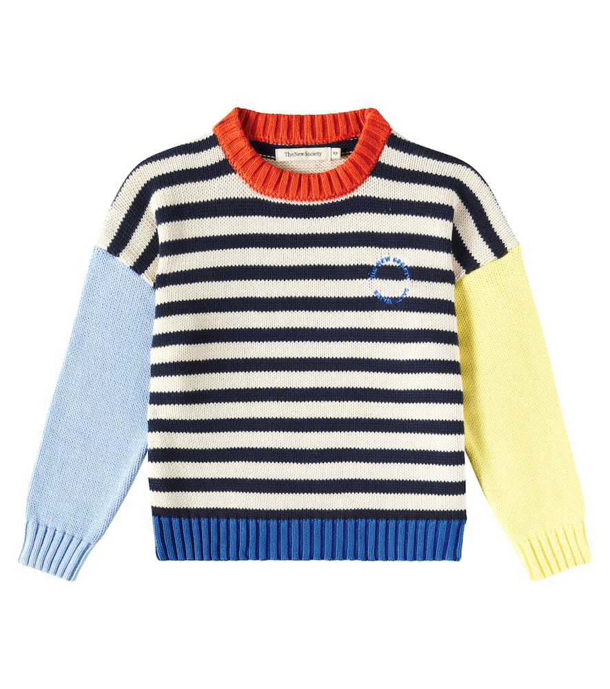 The New Society Calli Striped Cotton Sweater In Navy