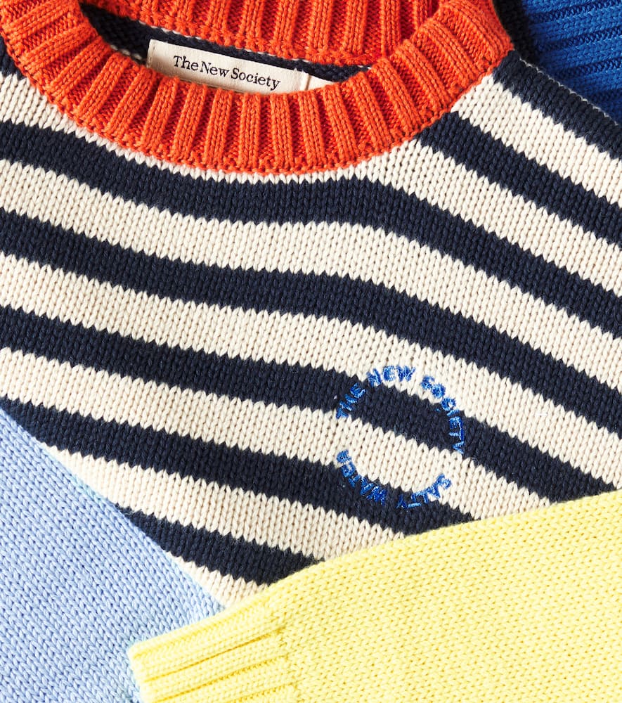 The New Society Calli Striped Cotton Sweater In Navy