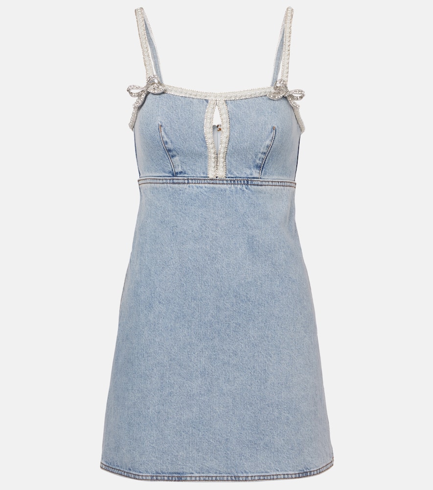 Embellished bow-detail denim minidress