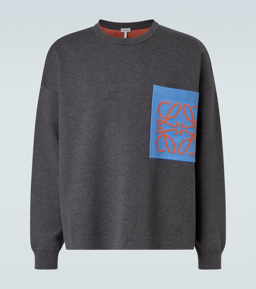Loewe Logo-patch Pocket Sweater In Gray