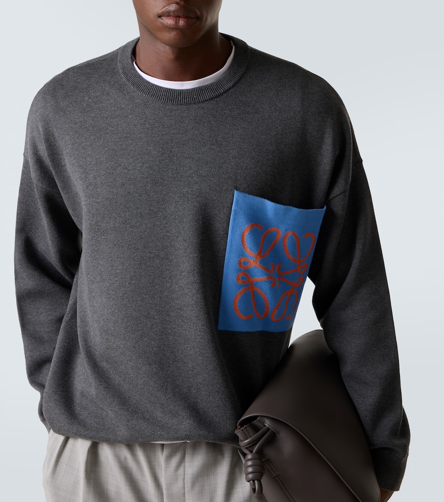 Loewe Logo-patch Pocket Sweater In Gray