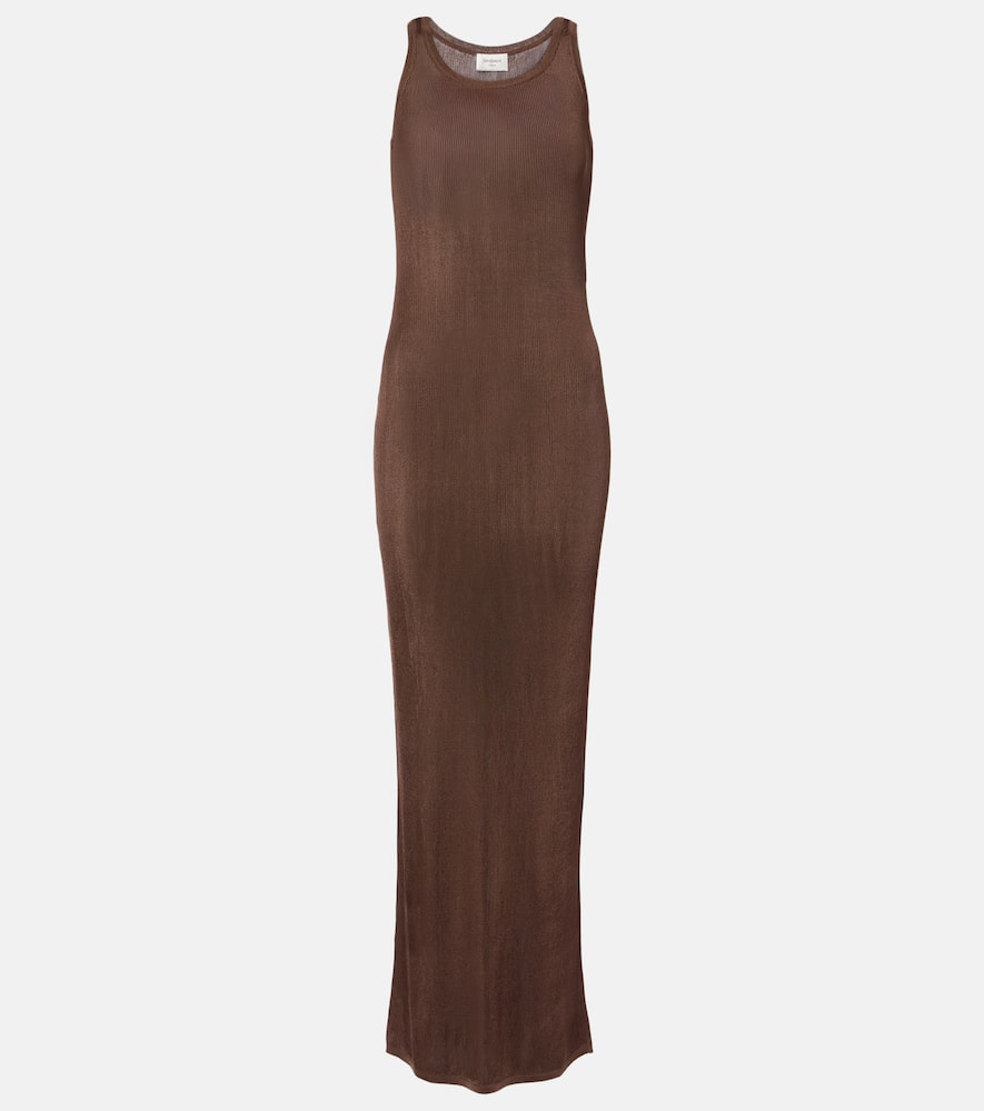 Saint Laurent Ribbed-knit Maxi Dress In Brown