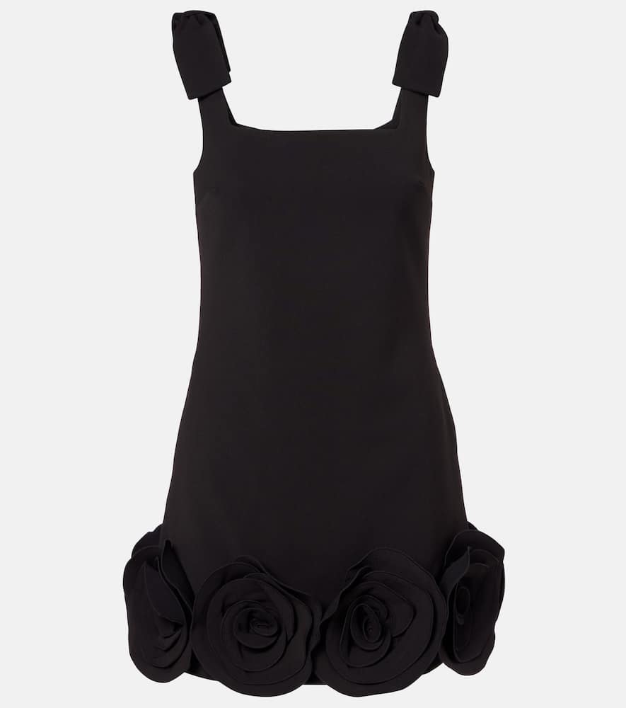 Self-portrait 3d Crepe Flower Mini Dress Black In Black