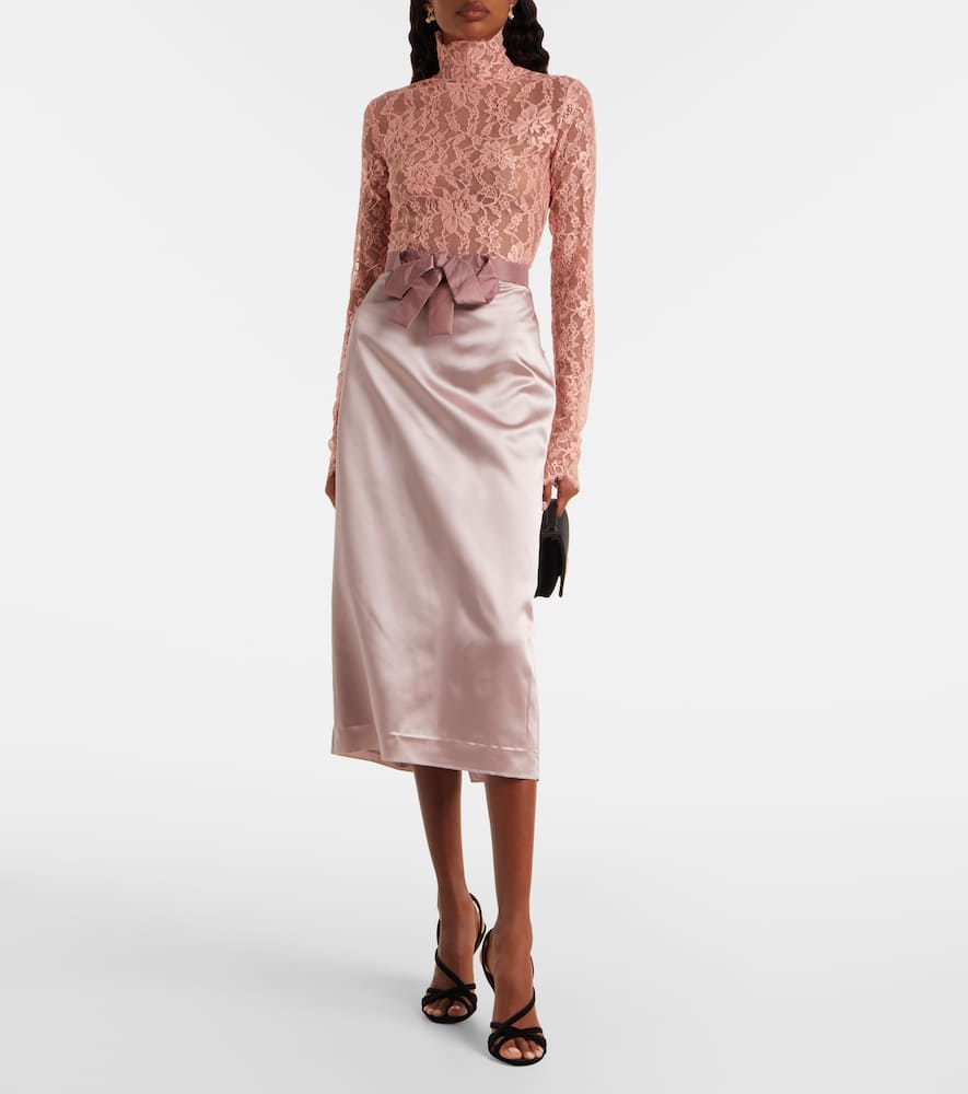 Valentino Bow-detail Satin Midi Skirt In Pink