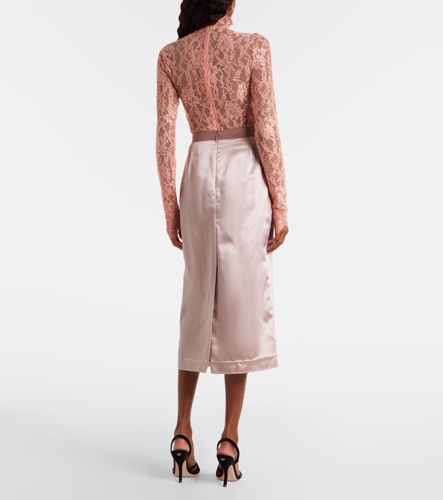 Valentino Bow-detail Satin Midi Skirt In Pink