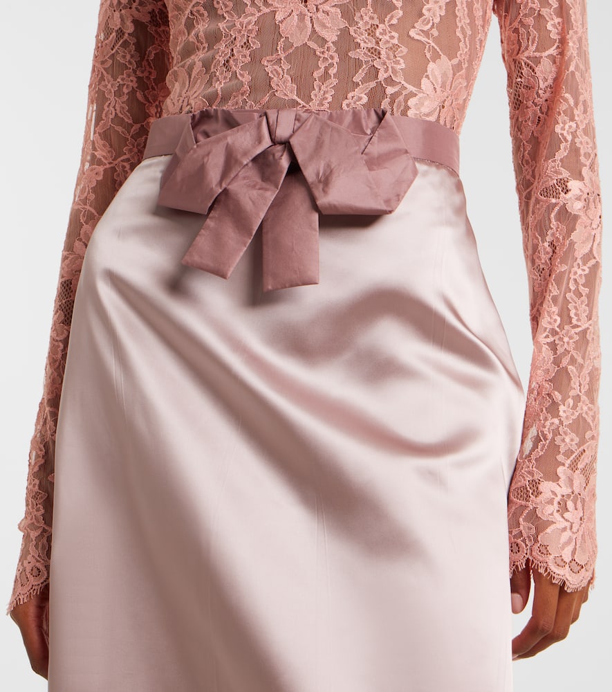 Valentino Bow-detail Satin Midi Skirt In Pink