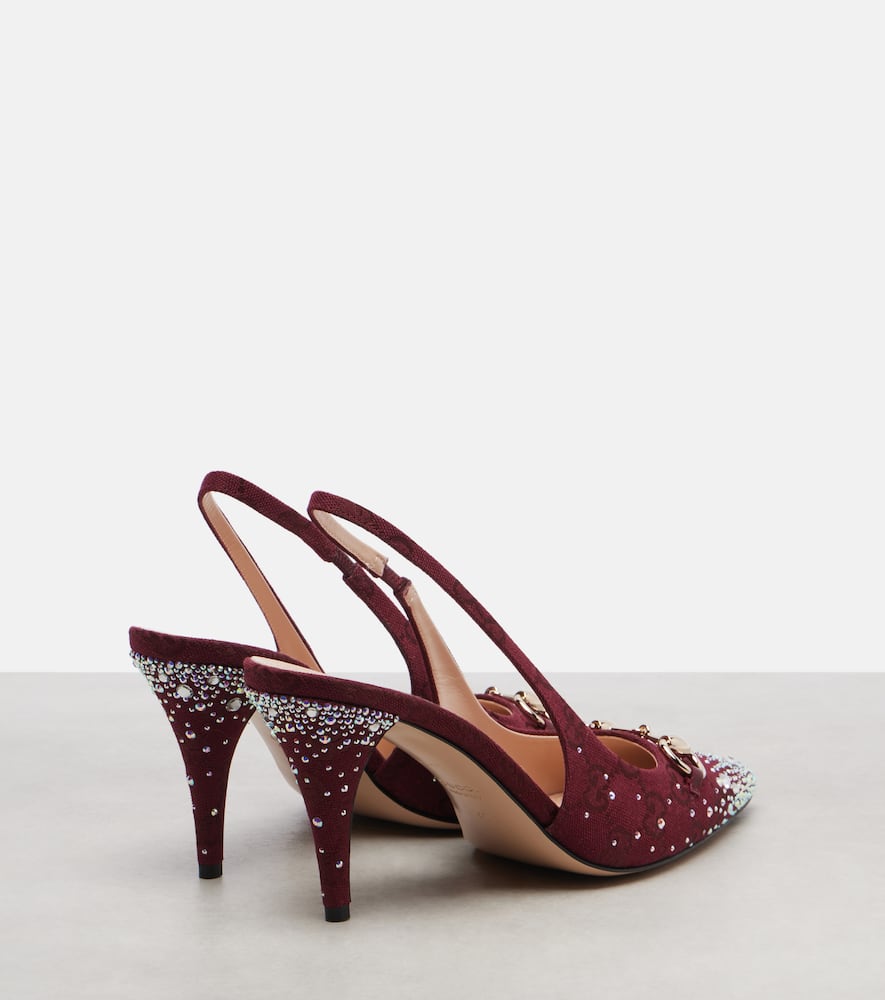 Gucci Horsebit 85 Embellished Slingback Pumps In Burgundy
