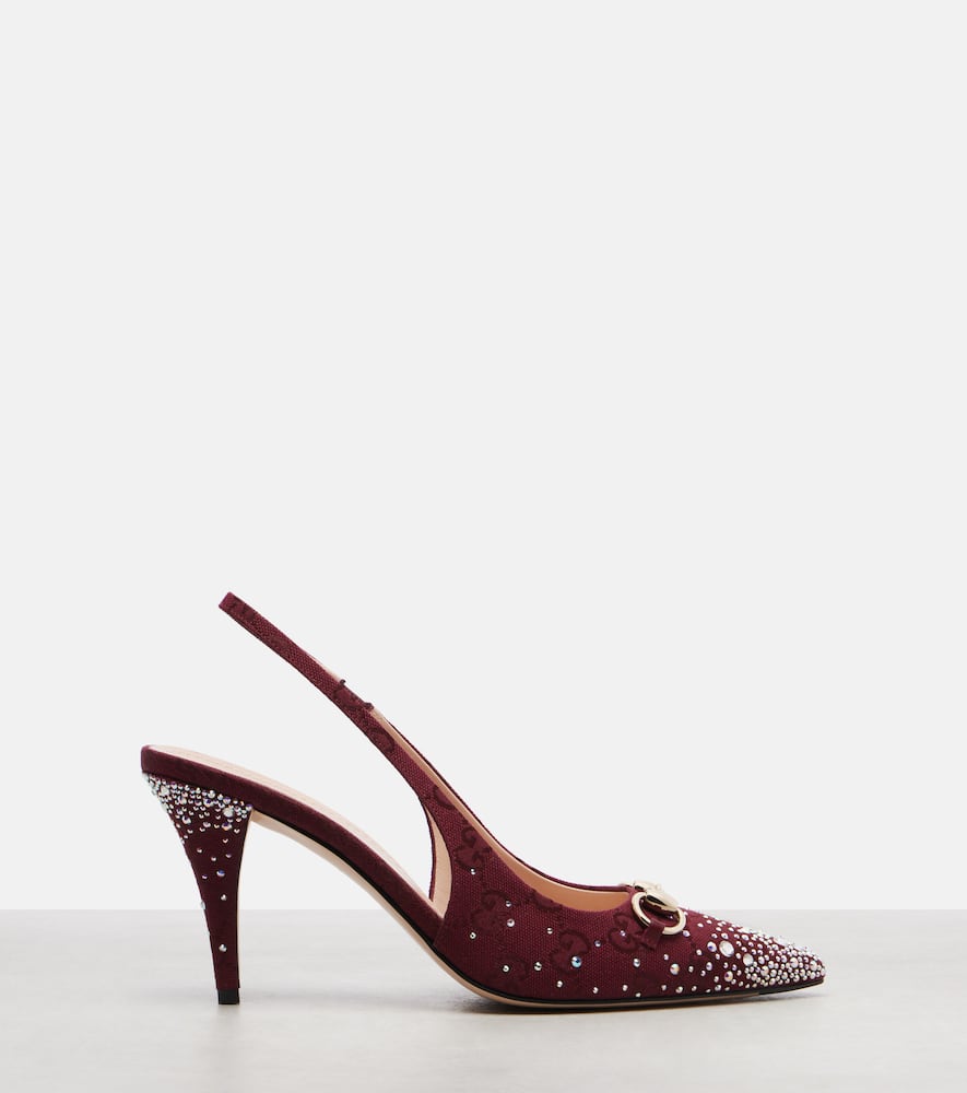Gucci Horsebit 85 Embellished Slingback Pumps In Burgundy
