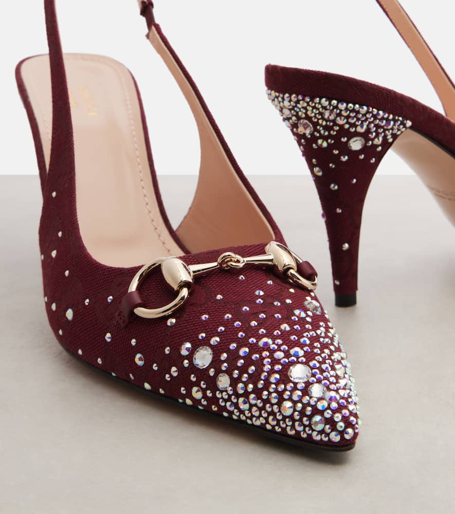 Gucci Horsebit 85 Embellished Slingback Pumps In Burgundy