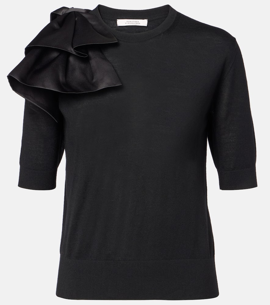 Dorothee Schumacher Virgin Merino Pullover With Satin Bow In Black