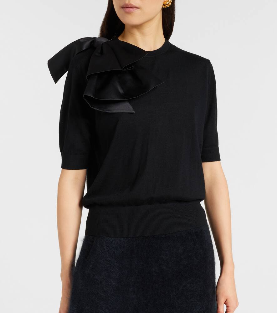 Dorothee Schumacher Virgin Merino Pullover With Satin Bow In Black