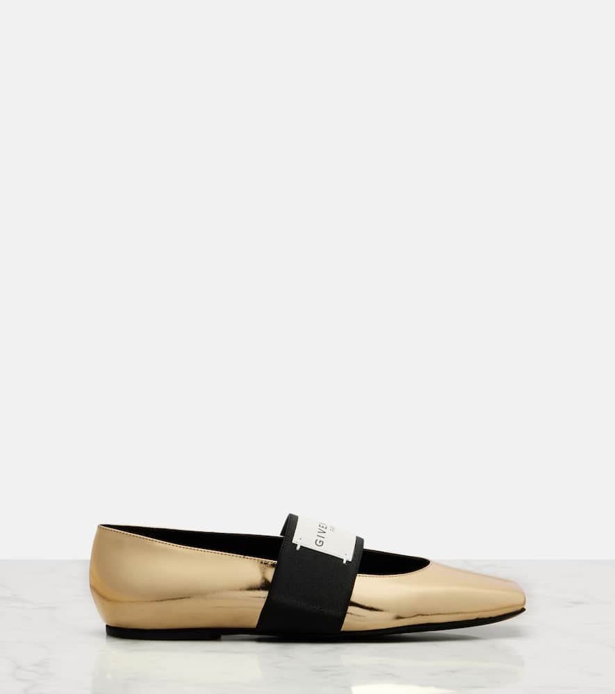 Givenchy Logo-embellished Metallic Leather Ballet Flats In Gold