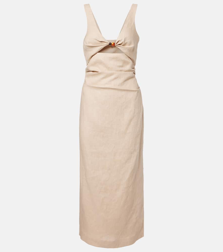 Sir Moretti Cutout Linen Midi Dress In Neutral