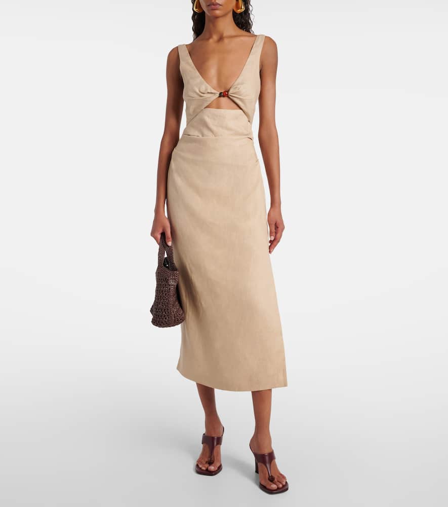 Sir Moretti Cutout Linen Midi Dress In Neutral