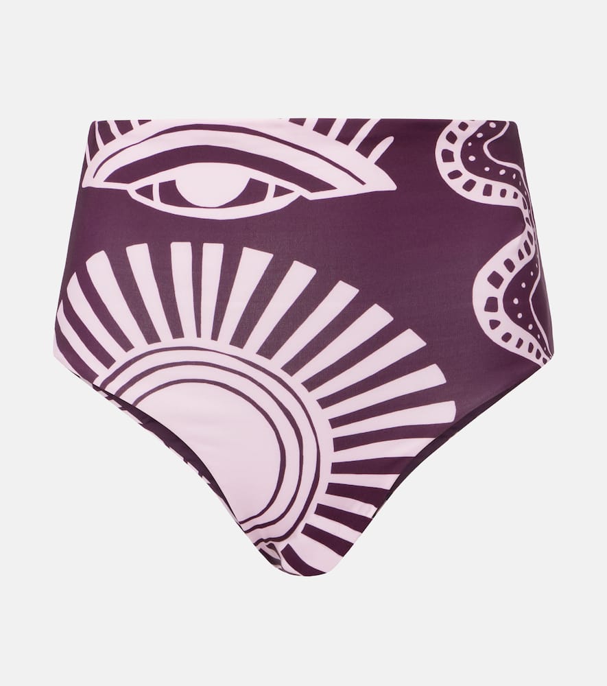 Cala De La Cruz Elisa Printed High-rise Bikini Bottoms In Purple