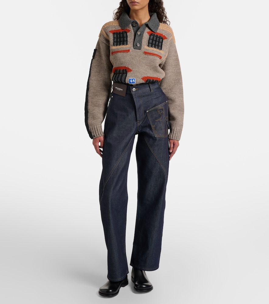  Jw Anderson Jw Anderson Bestickte High-rise Straight Jeans 
