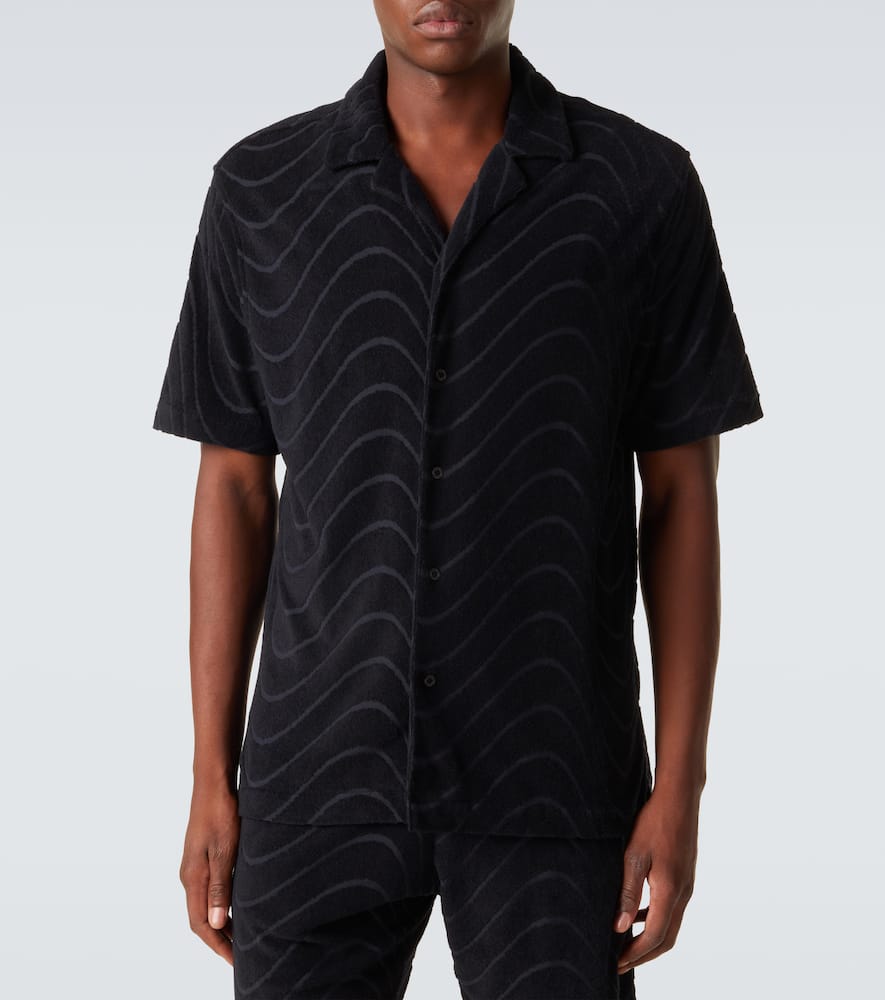 Frescobol Carioca Embroidered Cotton-blend Terry Shirt In Black
