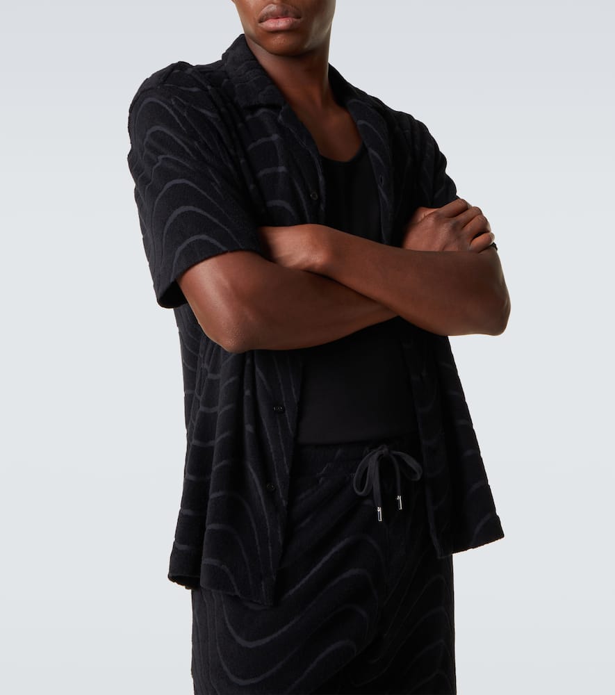 Frescobol Carioca Embroidered Cotton-blend Terry Shirt In Black