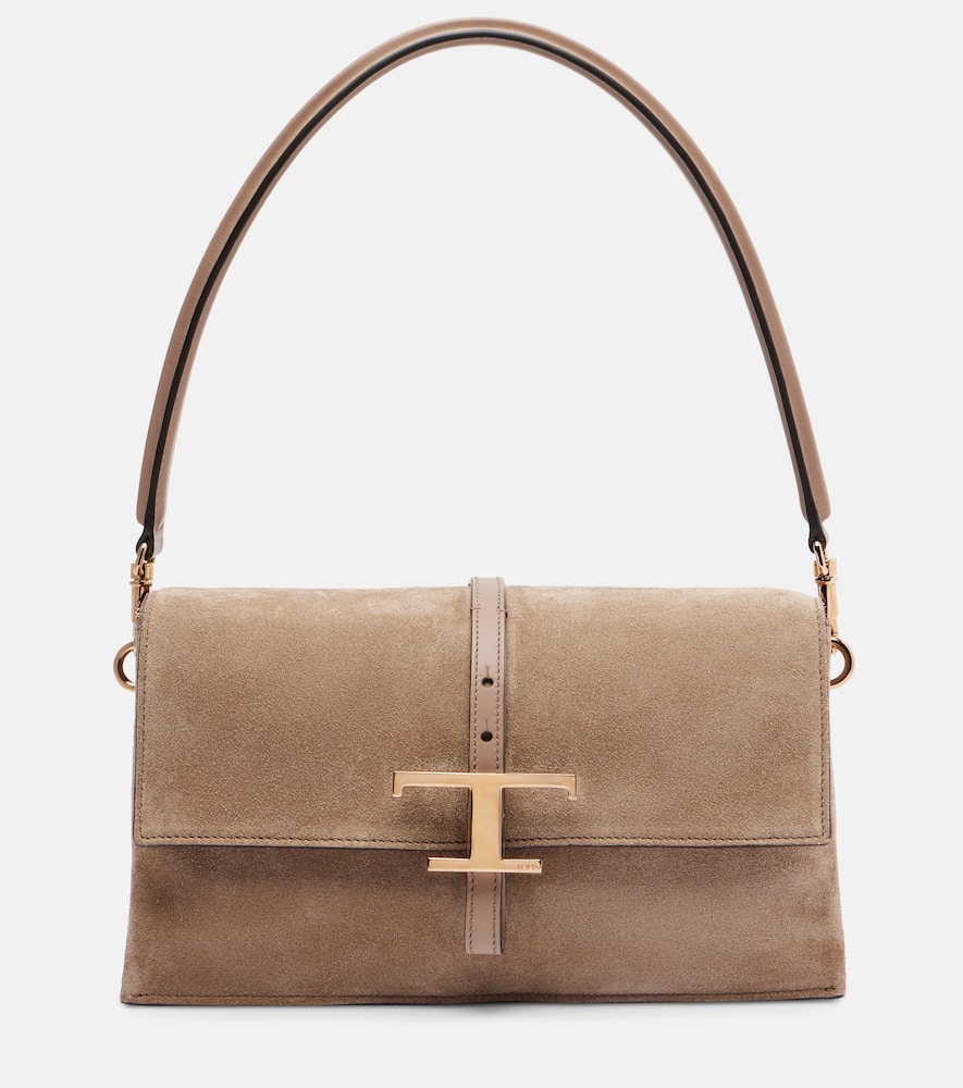 Tod's T Timeless Mini Suede Shoulder Bag In Brown