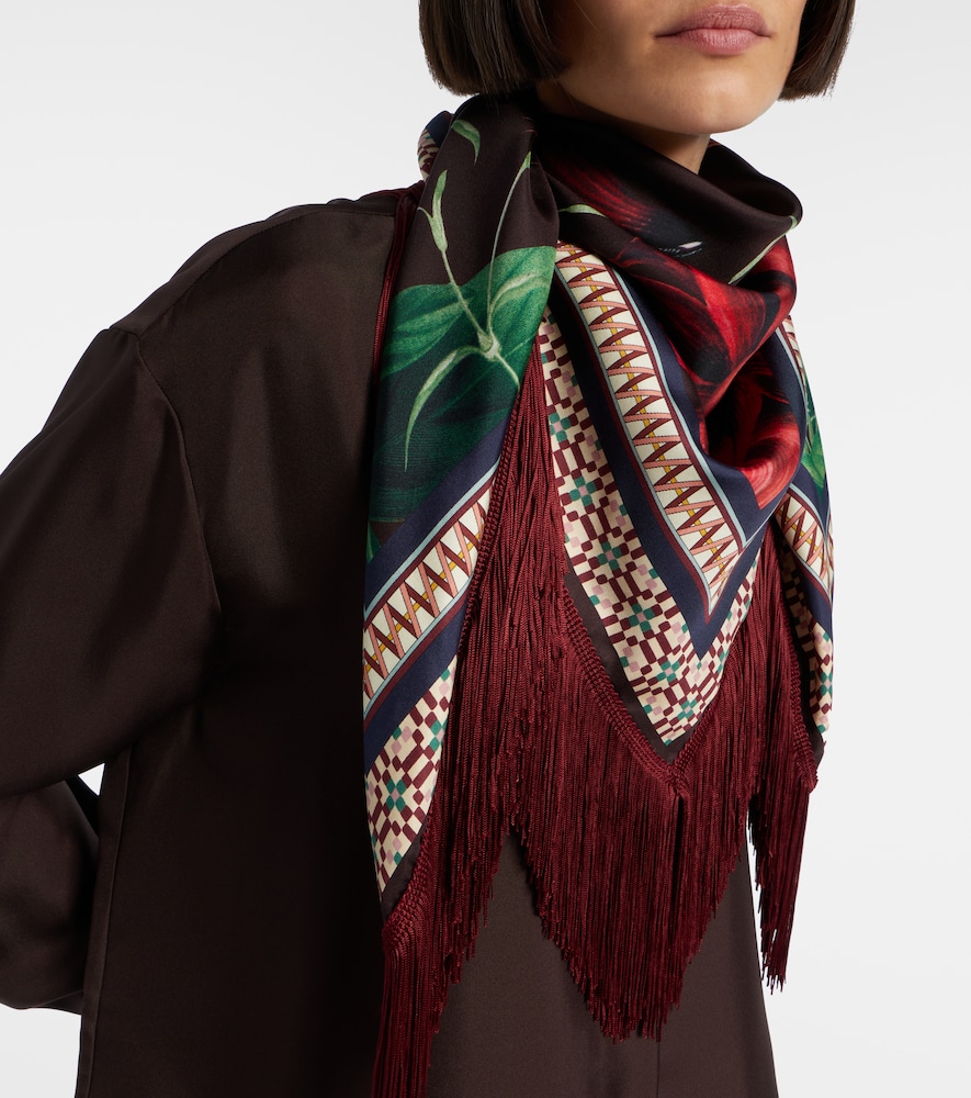 La DoubleJ Fringed printed silk twill scarf