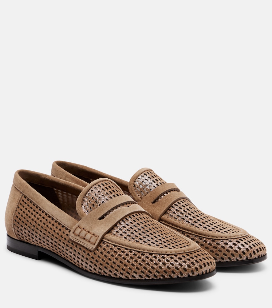 Brunello Cucinelli Women's Beige Perforated Suede-Trimmed Leather Penny Loafers UK Size 6 - Mytheresa