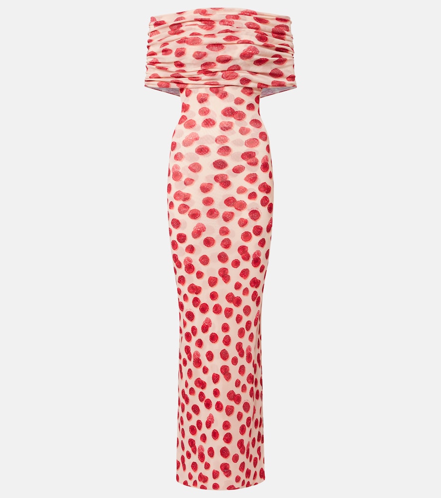 Stella McCartney Off-shoulder printed mesh maxi dress