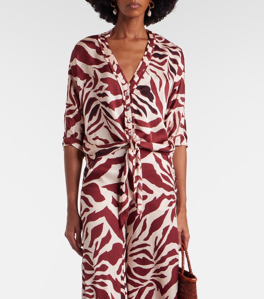 Poupette St Barth Azia printed tie-detail satin blouse