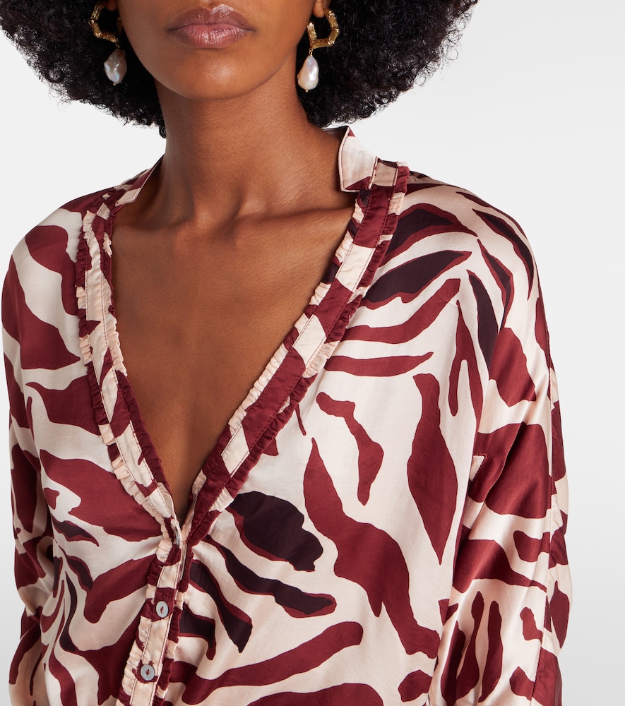  Poupette St Barth Poupette St Barth Azia Printed Tie-detail Satin Blouse 