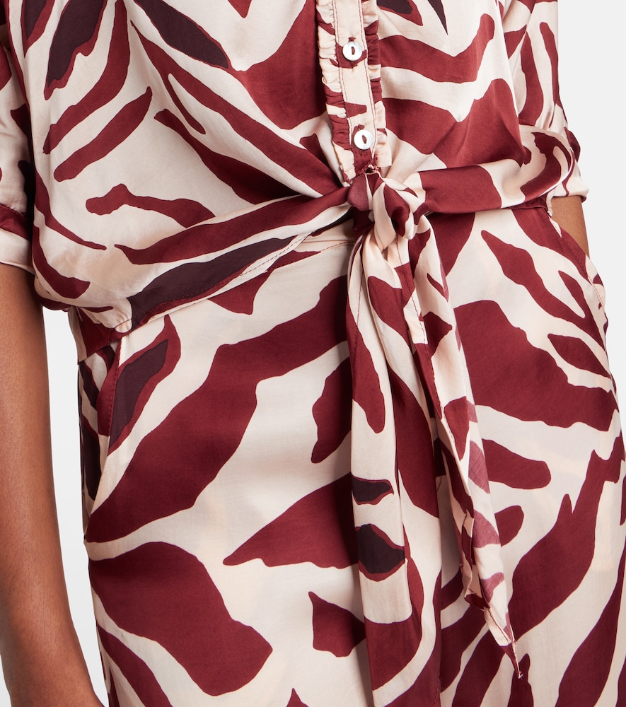  Poupette St Barth Poupette St Barth Azia Printed Tie-detail Satin Blouse 