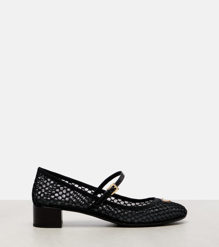  Prada Prada Mary-jane-pumps Aus Mesh Mit Leder 