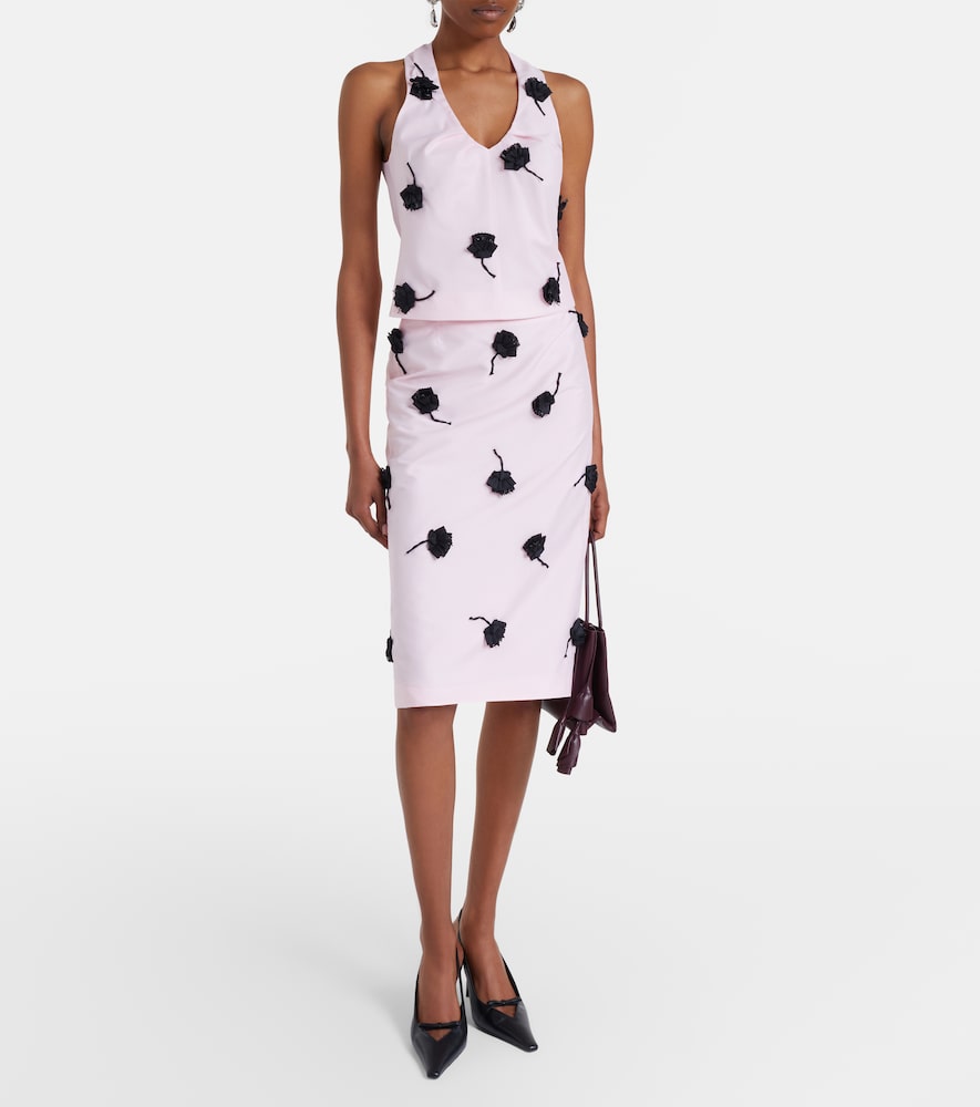 Shushu/Tong Floral-appliqué pencil skirt
