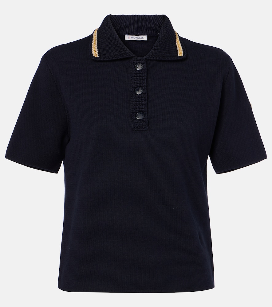 Moncler Women's Blue Knitted Cotton Polo Shirt UK Size 14 - Mytheresa