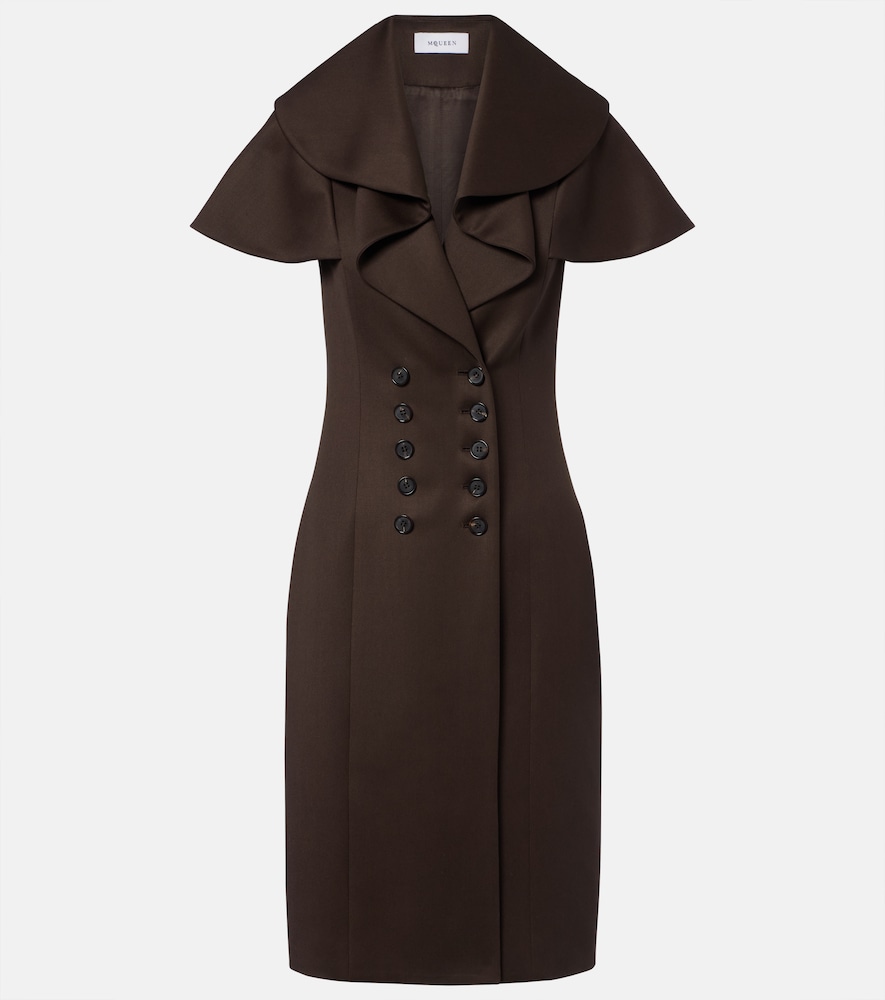 Alexander Mcqueen Draped Wool Minidress In Brown