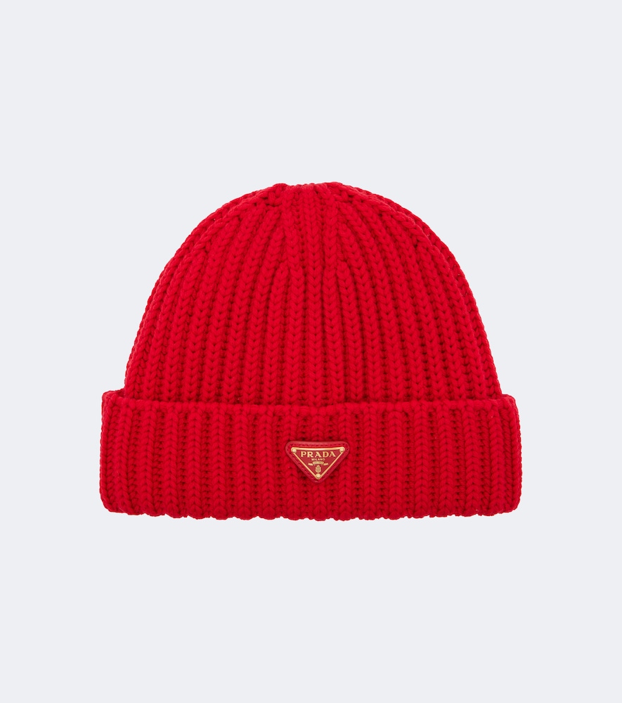 Prada Ribbed-knit Virgin Wool Beanie In Red