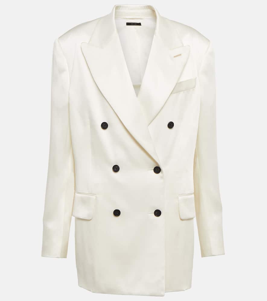 Tom Ford Fluid Double-breasted Satin Blazer In Chalk