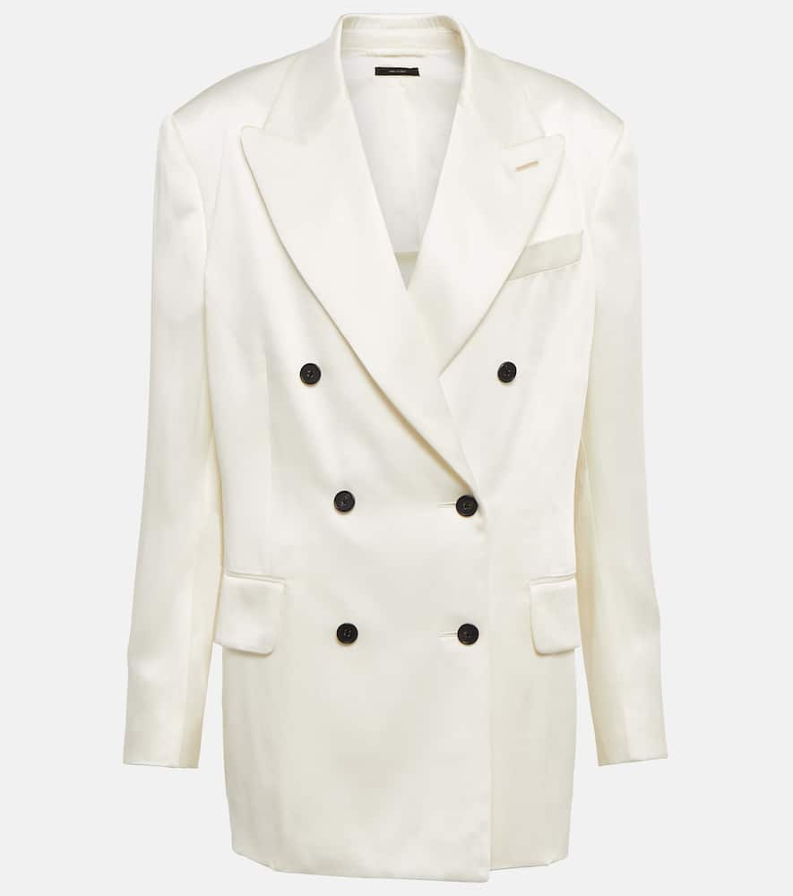 Shop Tom Ford Double-breasted Satin Blazer In Chalk