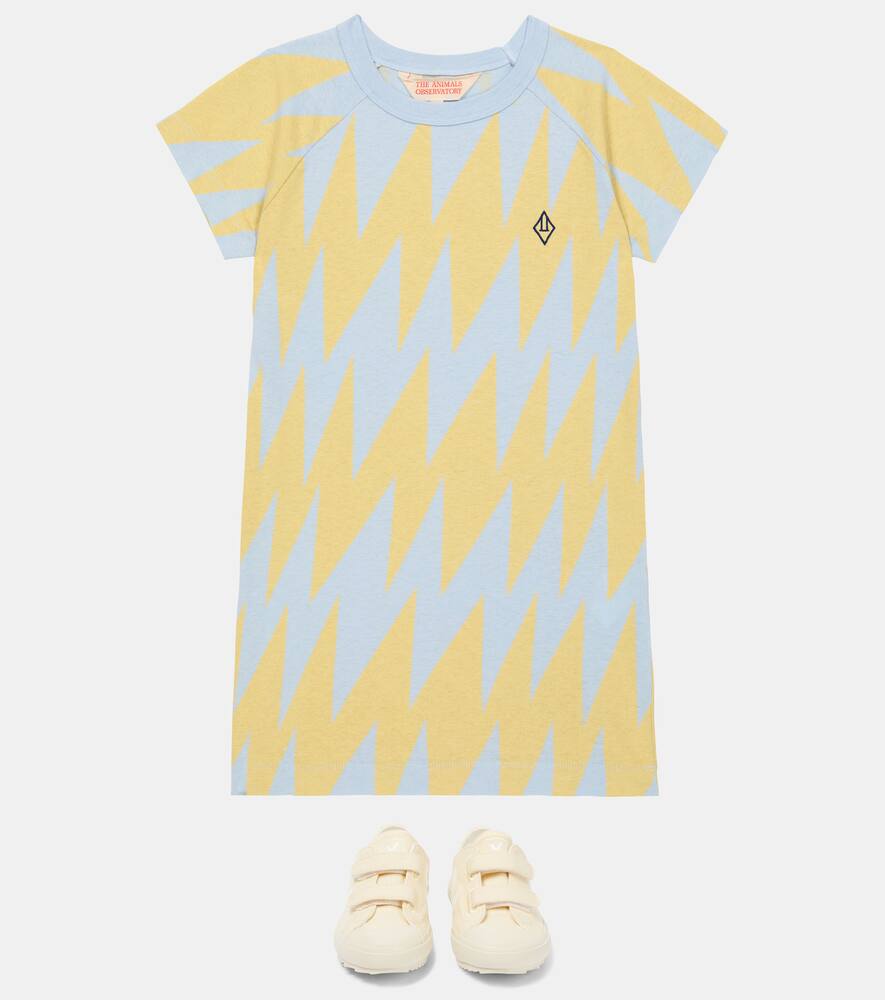 The Animals Observatory Girl's Gorilla Zig Zag-print Jersey Dress In Blue