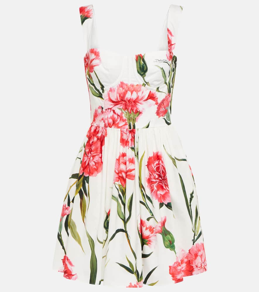 Dolce & Gabbana Carnation Print Poplin Corset Mini Dress In Garofani New F.bco