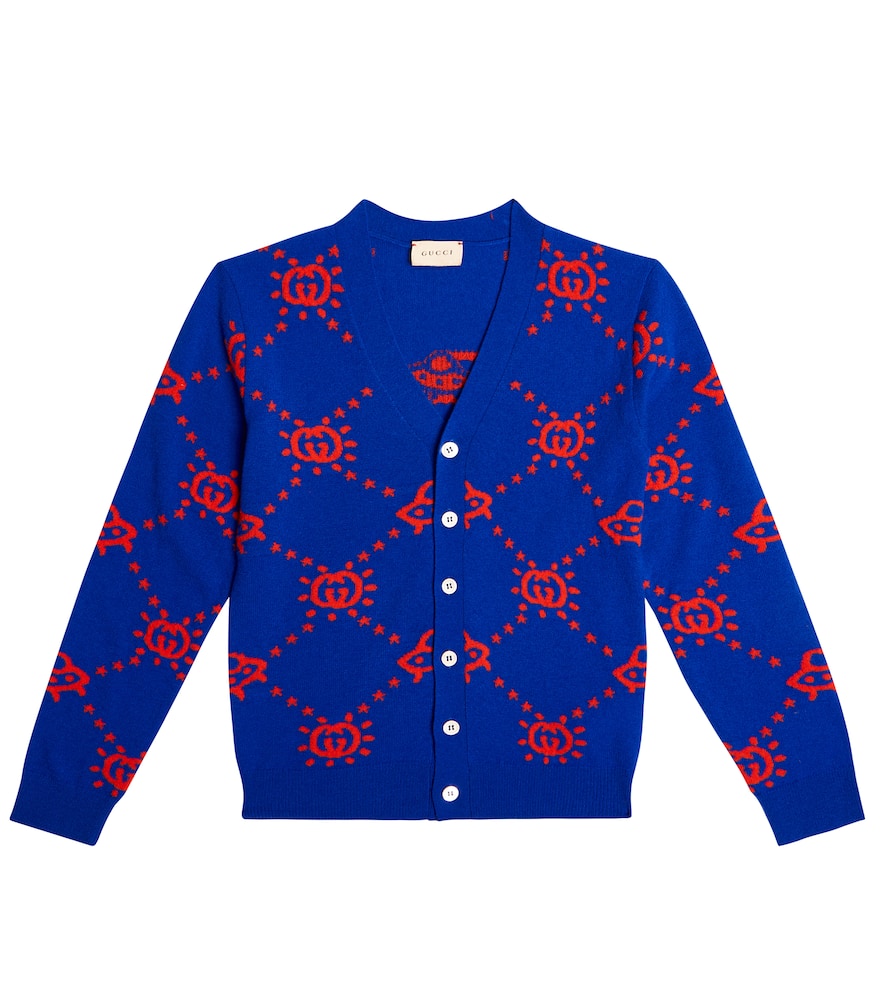 Gucci Interlocking G-pattern Wool Cardigan In Blue