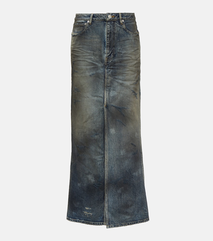 Bleached denim maxi skirt