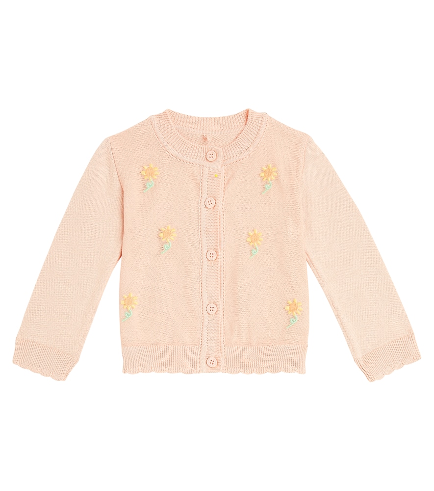 Shop Stella Mccartney Baby Floral Cotton Cardigan In Salmon Pink