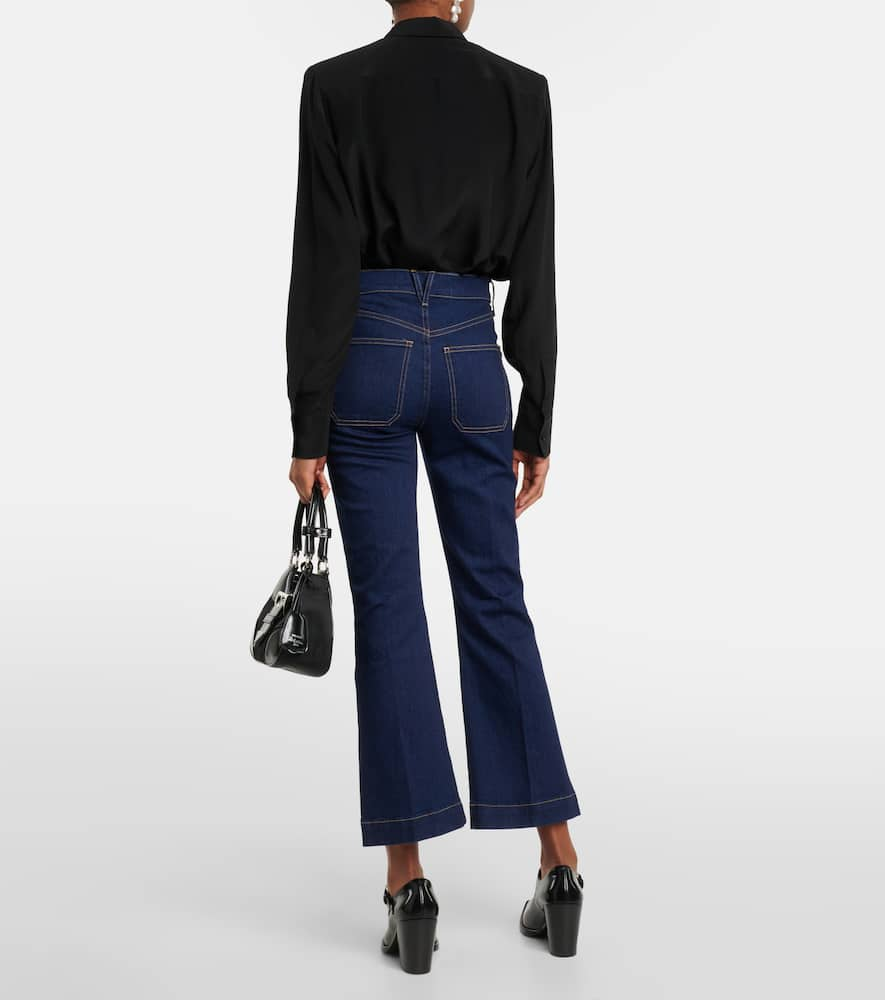 Shop Veronica Beard Carson Cropped Flared Jeans In Blue