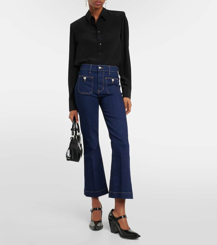 Shop Veronica Beard Carson Cropped Flared Jeans In Blue